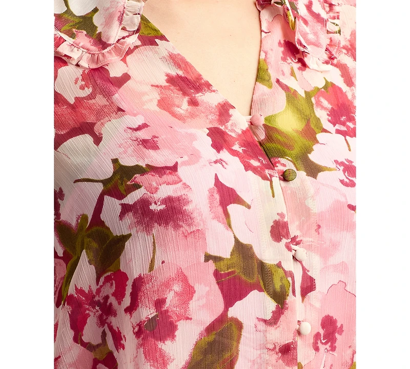 Bcx Juniors' Printed Button-Front Blouse