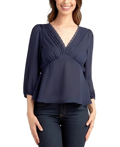 Bcx Juniors' 3/4-Sleeve Pleated V-Neck Top