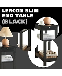 Kings Brand Furniture Slim Wood Side End Table with Storage Shelves & Pull-Out Tray, Nightstand for Bedroom, Living Room