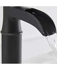 Waterfall Single Hole Single Handle Bathroom Vessel Sink Faucet With Pop Up Drain In Matte Black
