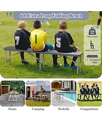 Gymax 2PCS 6 ft Plastic Folding Bench Portable Fold-in-Half Seat w/ 1320 Lbs Capacity
