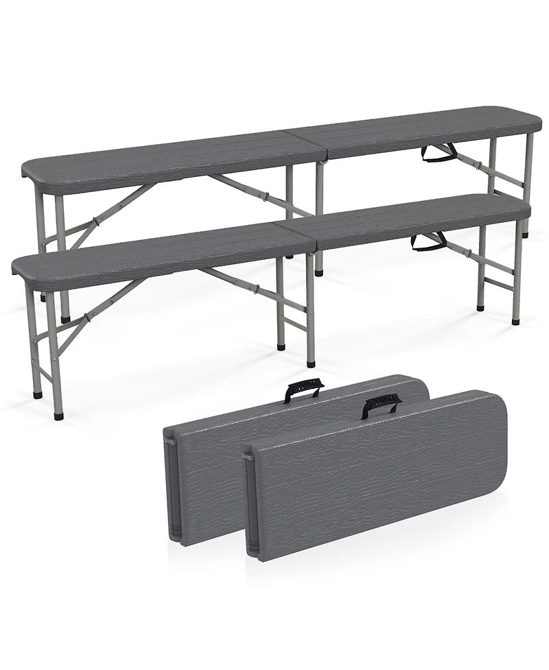 Gymax 2PCS 6 ft Plastic Folding Bench Portable Fold-in-Half Seat w/ 1320 Lbs Capacity