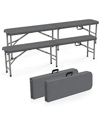 Gymax 2PCS 6 ft Plastic Folding Bench Portable Fold-in-Half Seat w/ 1320 Lbs Capacity