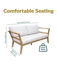 Sunnydaze Decor Bodie Acacia Wood Outdoor Patio Loveseat with Bone White Cushions - 62" W