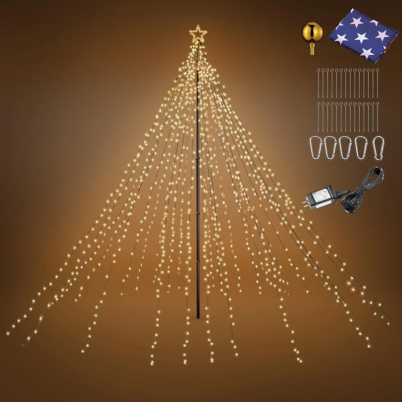 Yescom Ezgo 20Ft Flag Pole Kit Led Christmas Tree Light Large 4840 Led for Outdoor Christmas Decorations Yard Warm White