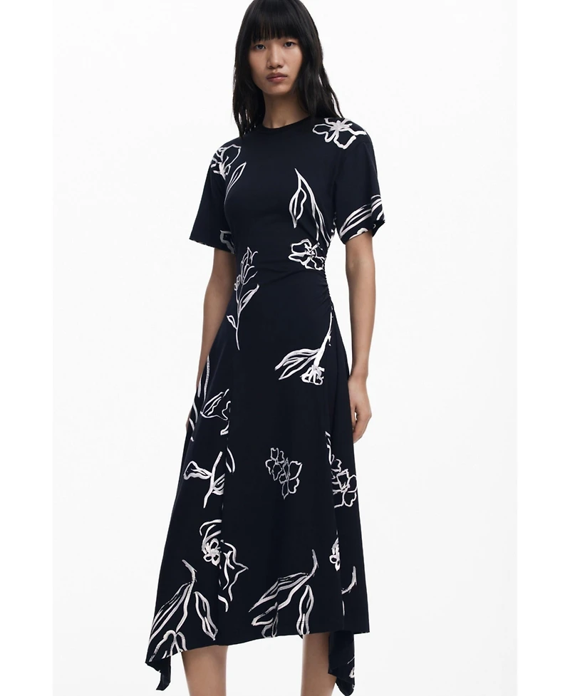 Desigual Women's Asymmetric dress with floral strokes