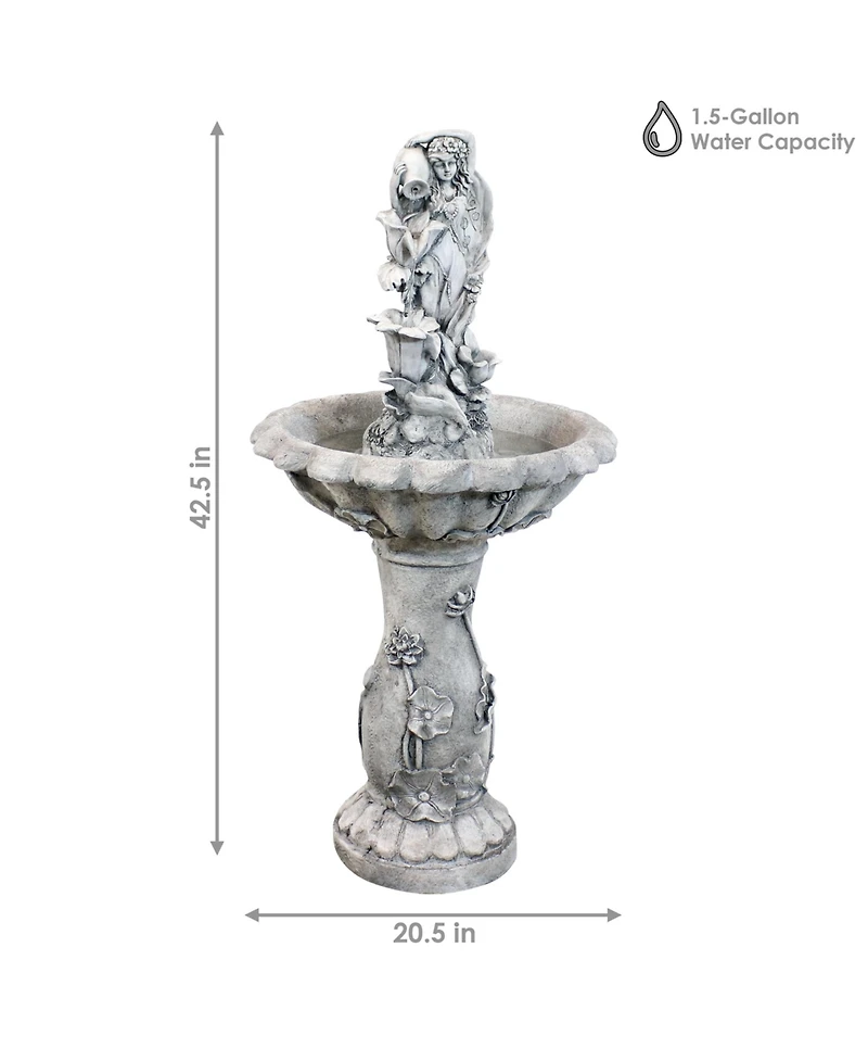Sunnydaze Decor Outdoor Polyresin Fairy Flower Solar Powered Water Fountain Feature with Battery Backup - 42"