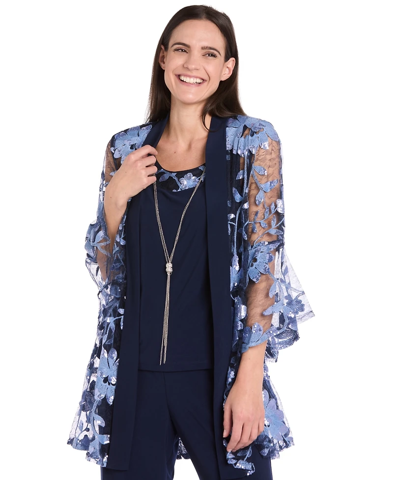 R & M Richards Petite Floral Jacket, Tank Top Pants Set
