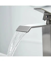 Greenspring Waterfall Single Hole Handle Bathroom Vessel Sink Faucet With Pop-up Drain Assembly Matte Black & Gold