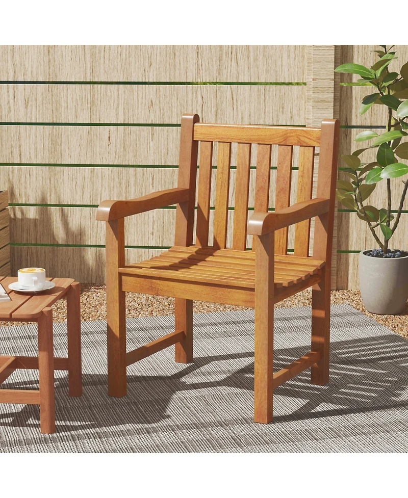 Gymax Pcs Teak Wood Patio Dining Chair Outdoor Armchair w/ Slatted Seat & Solid Legs