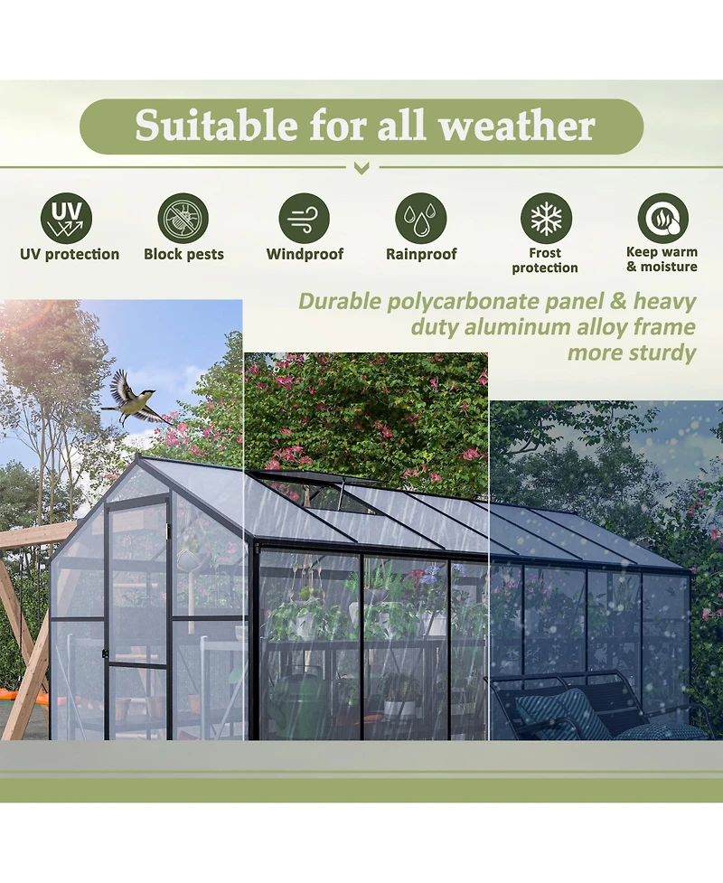Mondawe 6'x12' Thick Polycarbonate Greenhouse with Double Flush Door
