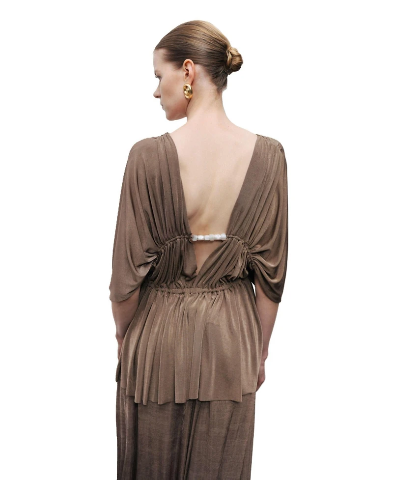 Nocturne Women's V-Neck Beaded Accessory Blouse