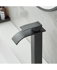 Waterfall Single Hole Handle Tall Bathroom Vessel Sink Faucet With Supply Hose Polished Chrome