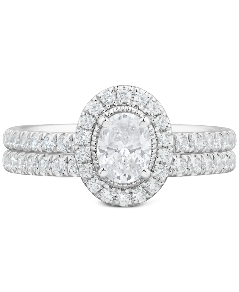 Diamond Oval Halo Bridal Ring Set (1 ct. t.w.) in 14k White Gold