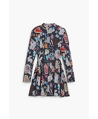 Desigual Girls's Long sleeve cat skater dress