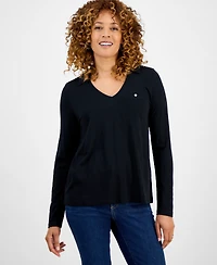 Style & Co Women's Collared V-Neck Long-Sleeve Knit Top, Exclusively at Macy's