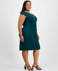 Connected Plus Faux-Wrap Sleeveless Sheath Dress
