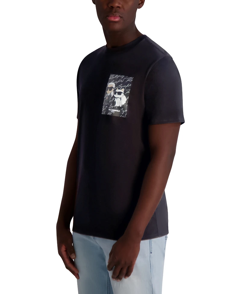 Karl Lagerfeld Paris Men's & Choupette Relaxed Fit Short Sleeve Signature Chest Graphic T-Shirt