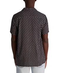Karl Lagerfeld Paris Men's Relaxed Fit Short Sleeve Medallion Print Button-Front Camp Shirt
