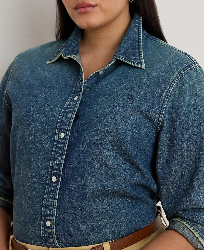 Lauren Ralph Plus Twill Denim Shirt