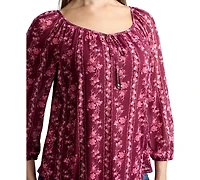 Bcx Juniors' 3/4-Sleeve Printed Mesh Peasant Top