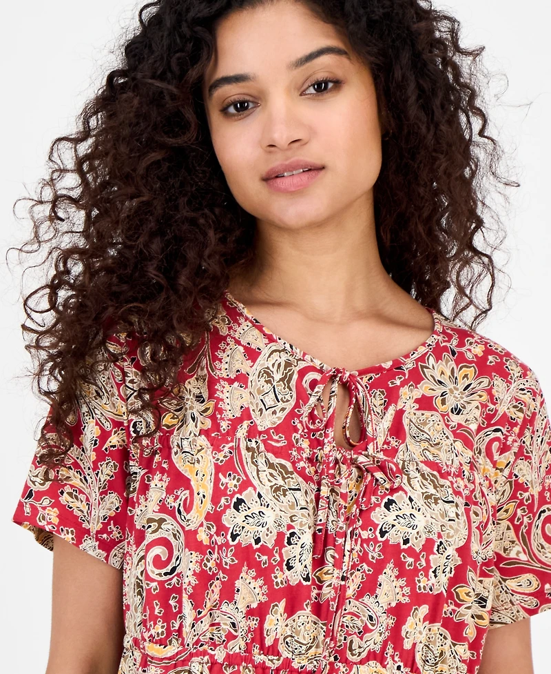 Nautica Jeans Women's Paisley-Print Tie-Neck Top