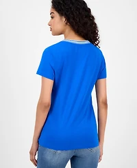 Nautica Jeans Women's Solid Stripe-Trim V-Neck