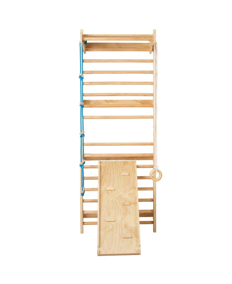 Slickblue Kids Indoor Playground 5 in 1 Wooden Wall Gym with Swedish Ladder and Slide