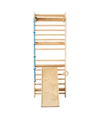 Slickblue Kids Indoor Playground 5 in 1 Wooden Wall Gym with Swedish Ladder and Slide
