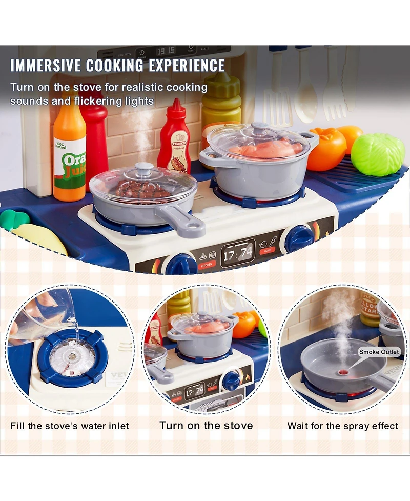 Slickblue 48 Piece Kids Kitchen Playset Pretend Cooking Toy with Pots Pans and Utensils