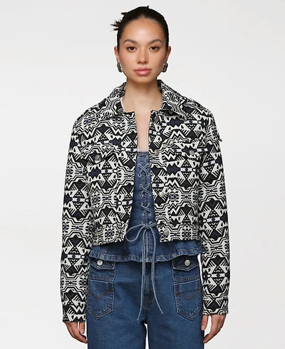 Avec Les Filles Women's Printed Cropped Trucker Jacket