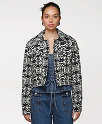 Avec Les Filles Women's Printed Cropped Trucker Jacket