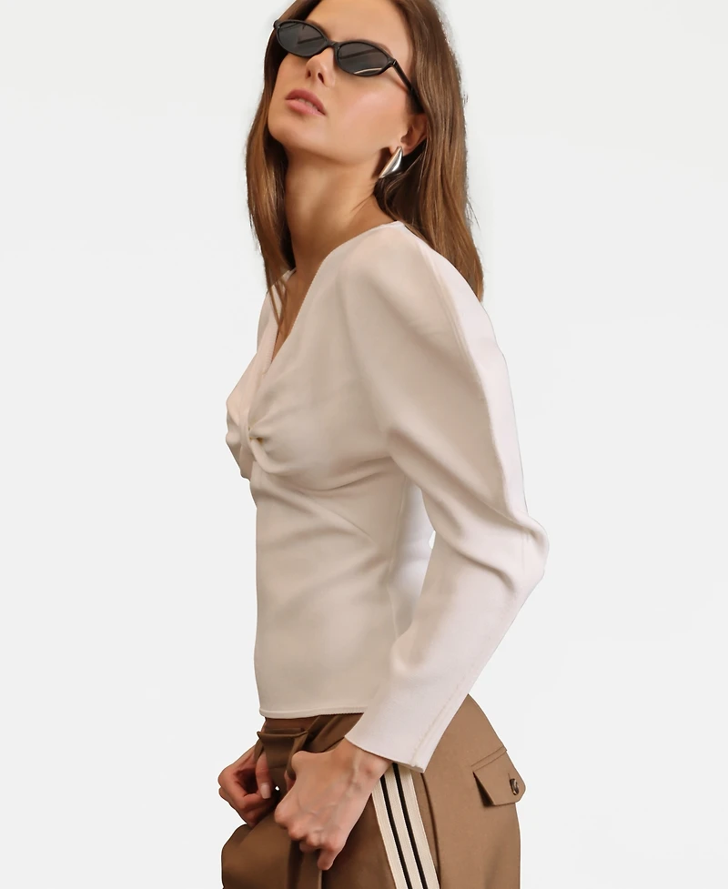 Avec Les Filles Women's Exaggerated-Sleeve Bow Top