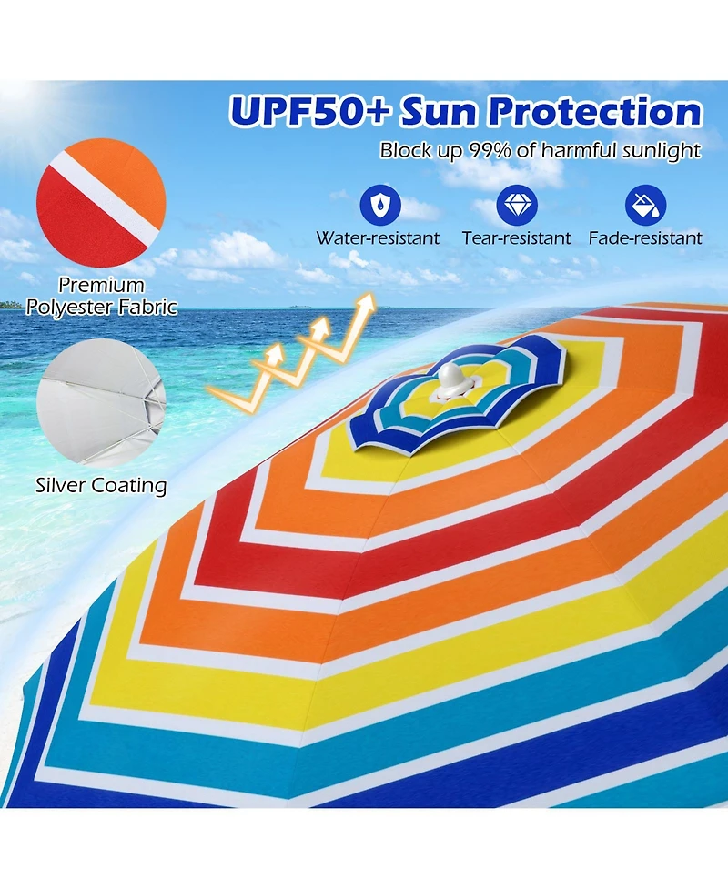 Gymax 6.5 Ft Beach Umbrella UPF50+ Sun Protection Portable Sunshade Parasol for Sand