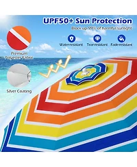 Gymax 6.5 Ft Beach Umbrella UPF50+ Sun Protection Portable Sunshade Parasol for Sand