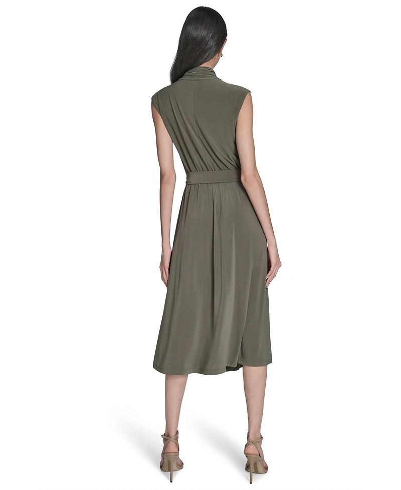 Halston Women's Jersey Mock-Neck Draped Midi Dress