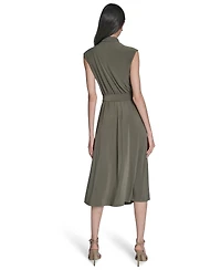Halston Women's Jersey Mock-Neck Draped Midi Dress