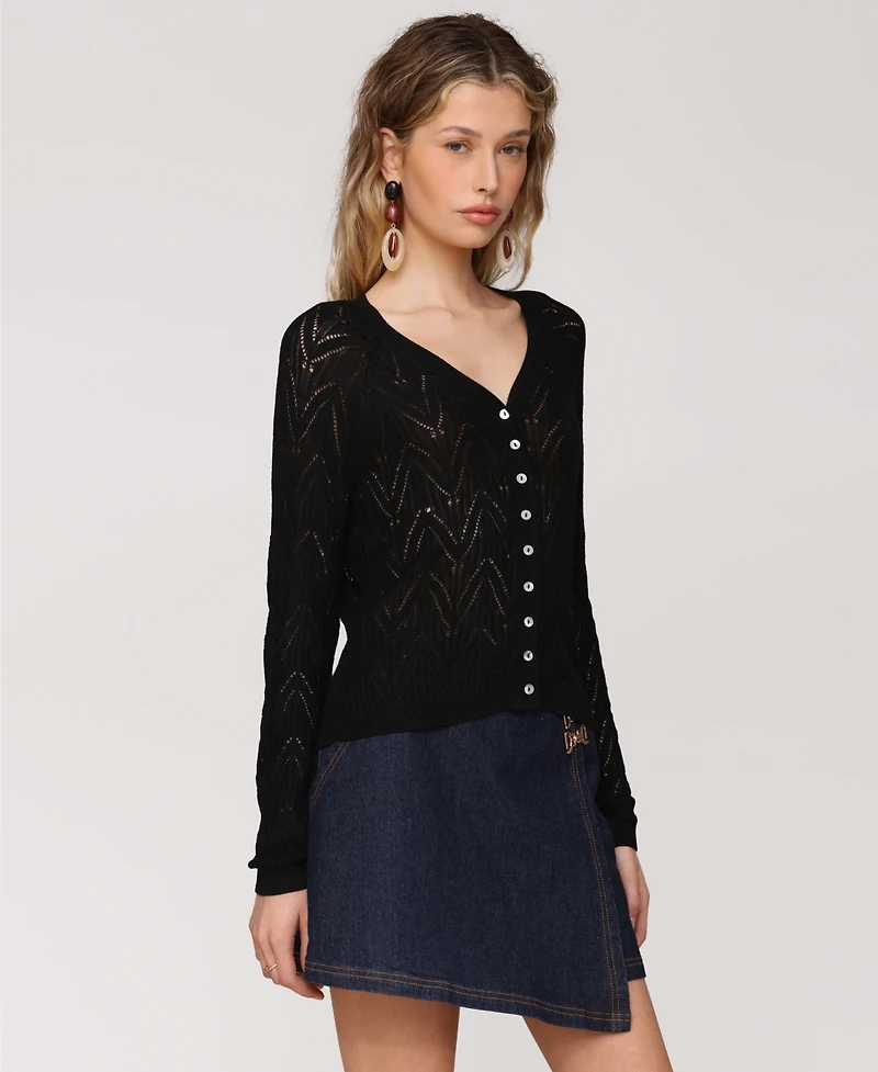 Avec Les Filles Women's Pointelle Knit V-Neck Cardigan
