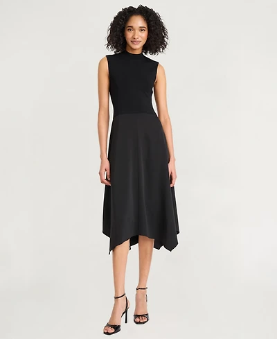 Luxely Women's Crepe Mock-Neck Sleeveless Midi Dress