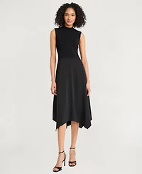Luxely Women's Crepe Mock-Neck Sleeveless Midi Dress