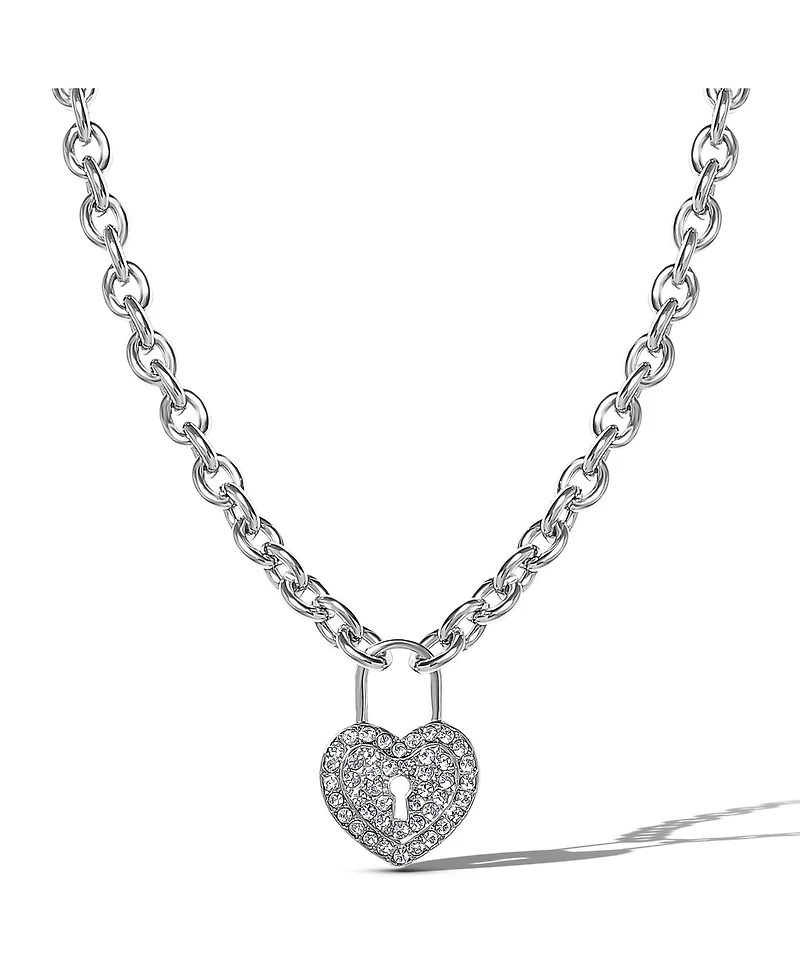 Jessica Simpson Silver-Tone Pave Crystal Heart Lock Necklace