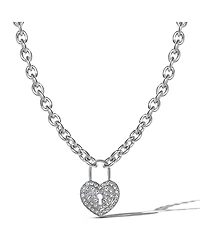 Jessica Simpson Silver-Tone Pave Crystal Heart Lock Necklace
