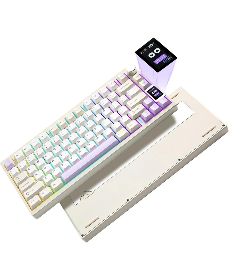 Yunzii AL80 Wireless Mechanical Keyboard,Full Aluminum Cnc, Smart Lcd Display,Hot Swappable Gasket Mount 75% Layout (Beige