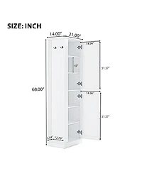 Casainc 68"H Tall Bathroom Cabinet with Hook and Adjustable Shelf, Freestanding Mdf