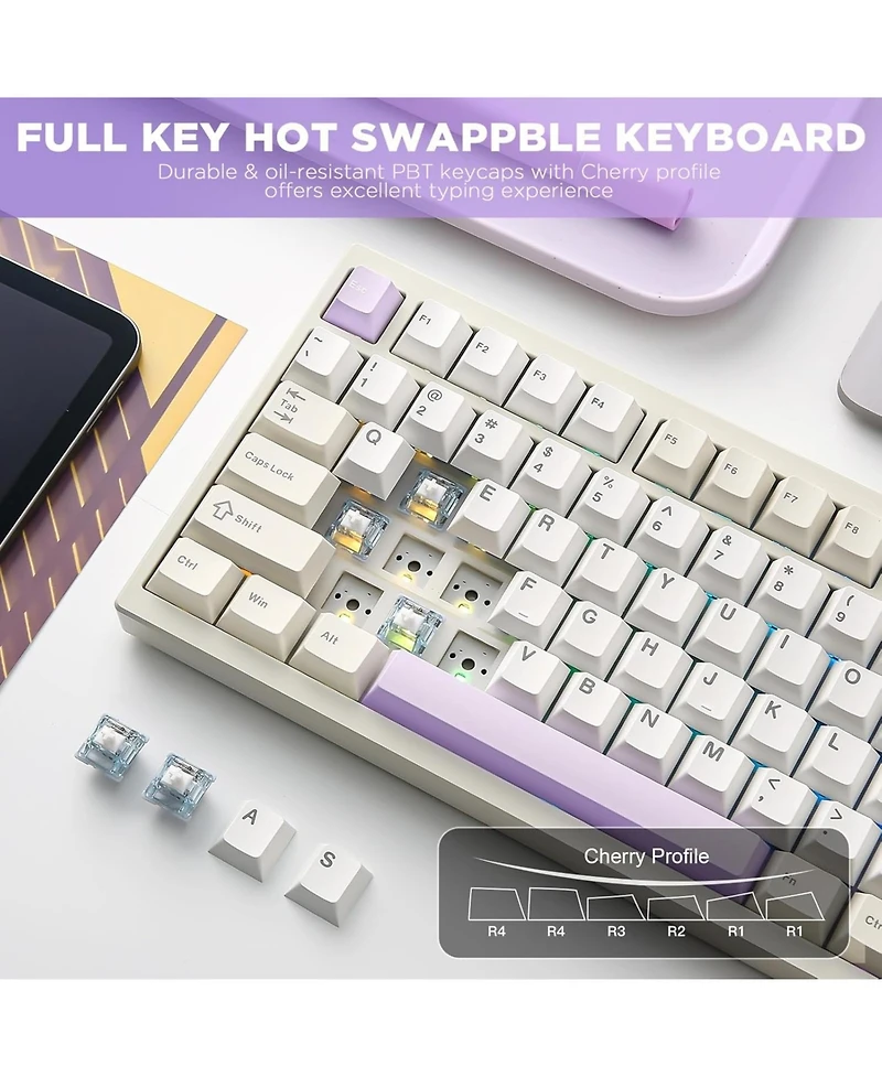 Yunzii AL80 Wireless Mechanical Keyboard,Full Aluminum Cnc, Smart Lcd Display,Hot Swappable Gasket Mount 75% Layout (Beige, Gateron Zero Switch)