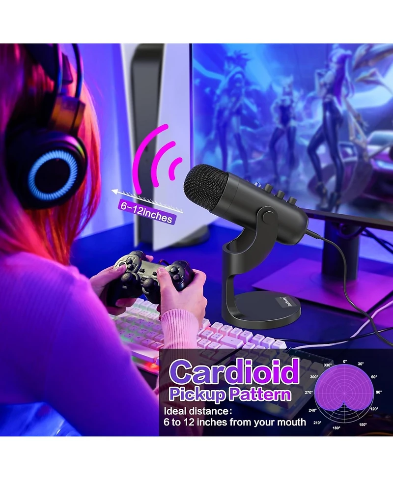 ZealSound Usb Condenser Microphone, Plug & Play Gaming Mic w/ Headphone Output, Gain Control, Mute for YouTube, Podcast, PS4/PS5, Mac, Windows