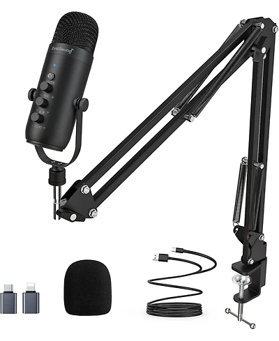 ZealSound Gaming Microphone Kit, Usb Mic w/ Boom Arm, Supercardioid Mic, Mute Button, Echo & Volume Gain Knob, Monitor for Phone Computer (Black)