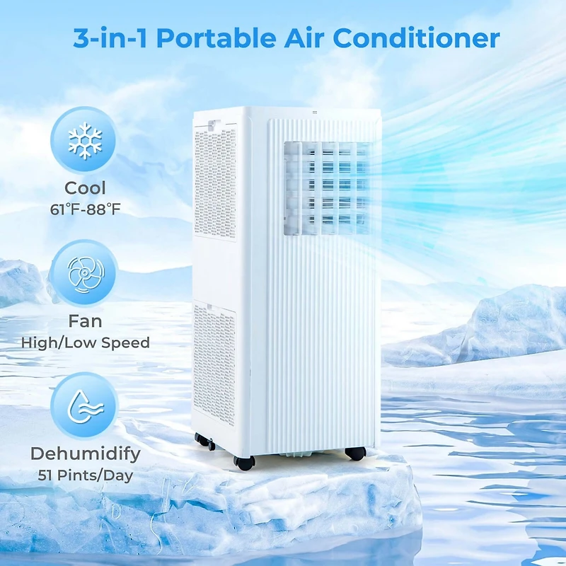 Costway 7100 Btu (10000 Btu Ashrae) Portable Air Conditioner 3-in-1 10000 Btu Ac Unit with Dehumidifier & Cool &Fan