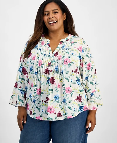 Style & Co Plus Printed Pintucked Top