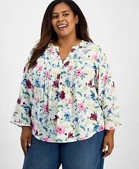Style & Co Plus Printed Pintucked Top